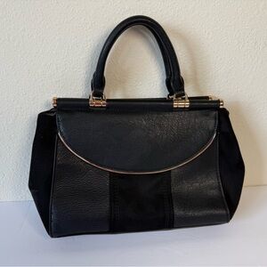 LC Lauren Conrad Black Faux Leather Satchel Purse Gold Hardware Chic NWOT